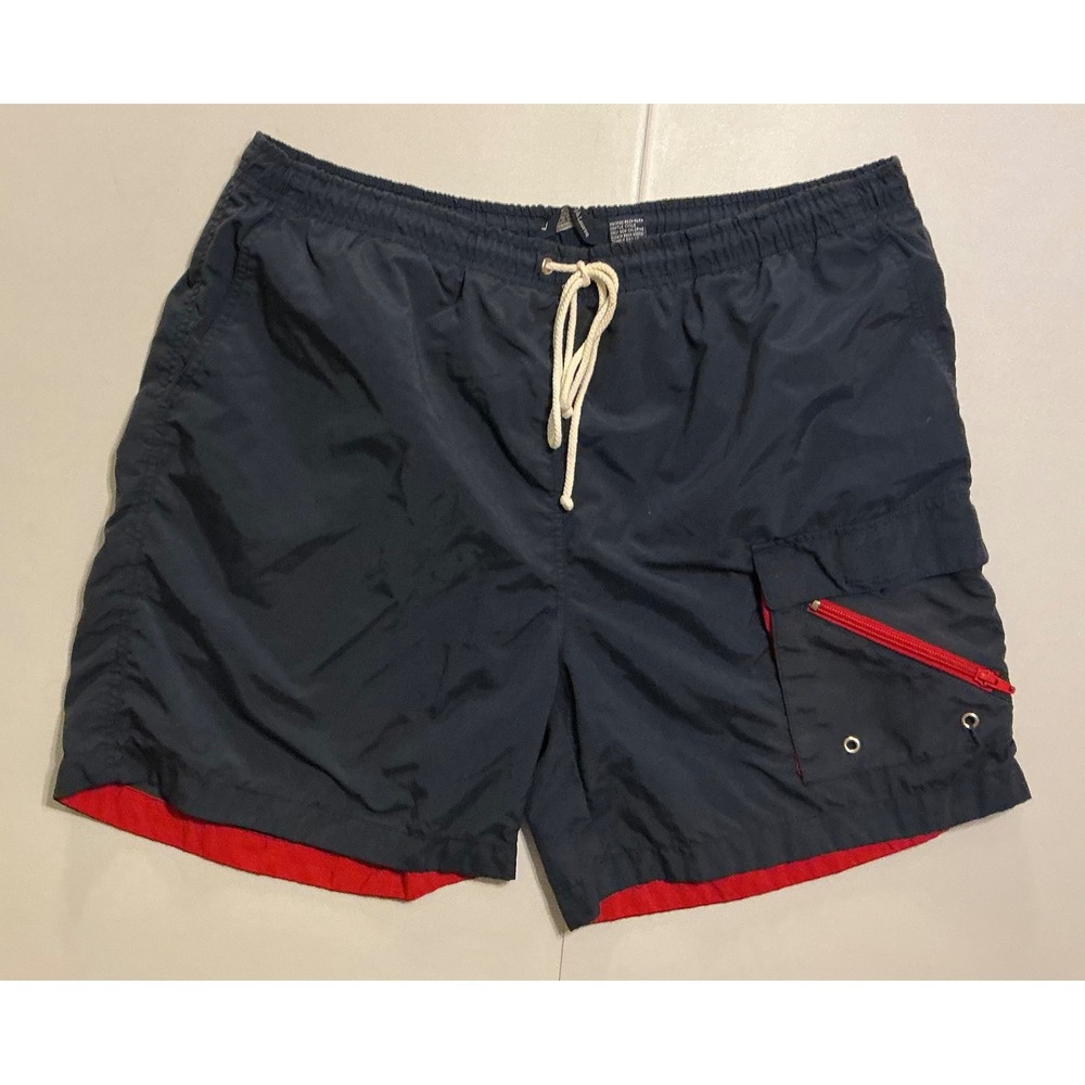 VTG Y2K Polo Ralph Lauren Baggy Blue Red Trim Swim Trunks Board Shorts L‎